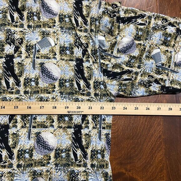 Natural Issue Vintage 90s AOP Golf Navy Tan Polo Shirt Mens Size Medium - Picture 7 of 8